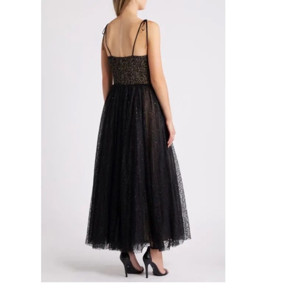 NEW CHELSEA28 Black Nude LACE Sequin Tulle TIE STRAP Party HOLIDAY Maxi DRESS M - Picture 10 of 10